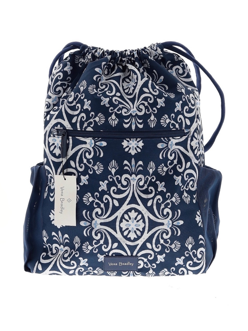 Vera Bradley Lighten Up Deluxe Drawstring Backpack Steel Blue Medallion